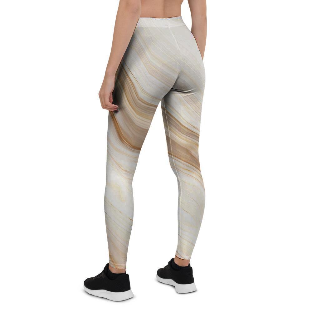 Brown Beige Marble Women's Leggings-grizzshop