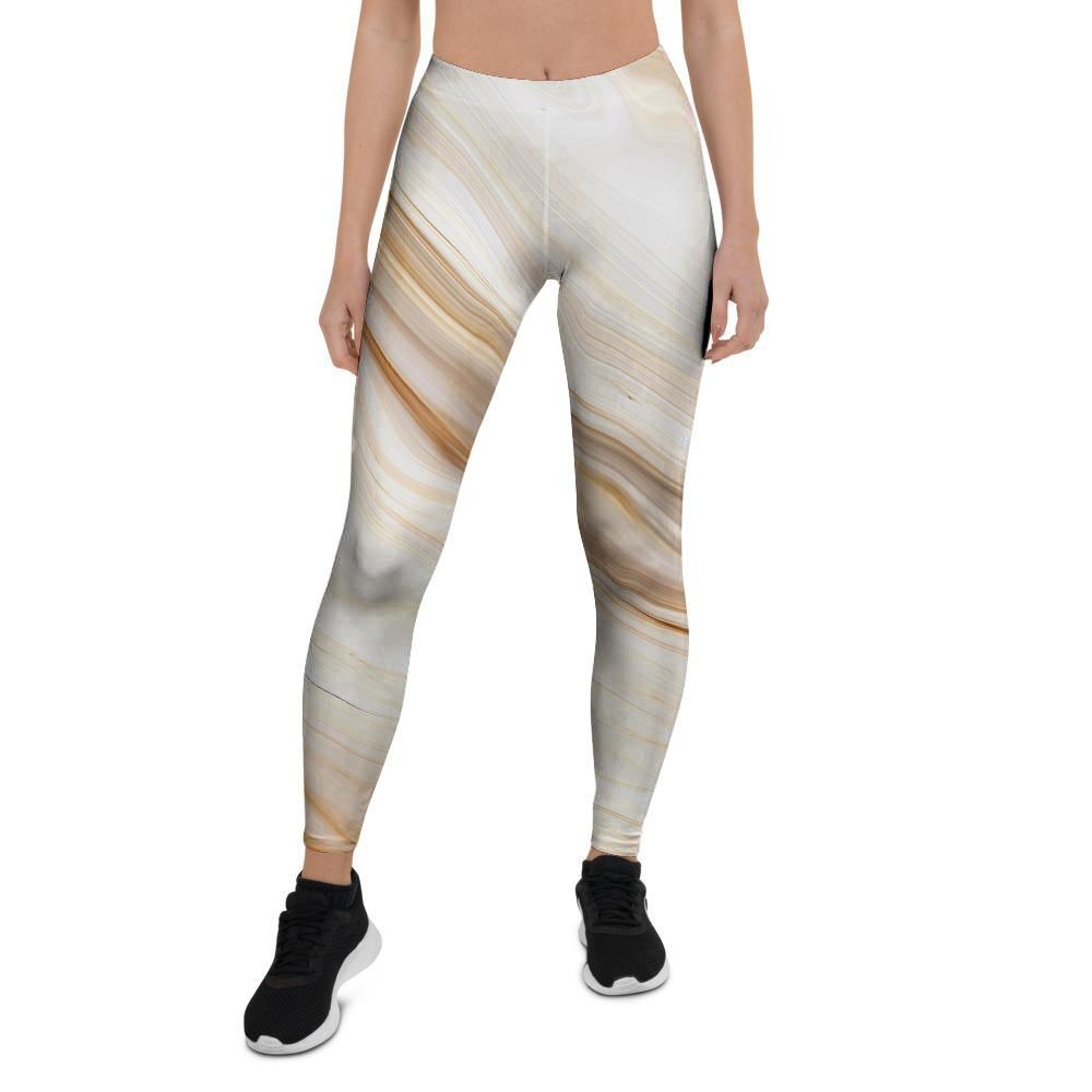 Brown Beige Marble Women's Leggings-grizzshop