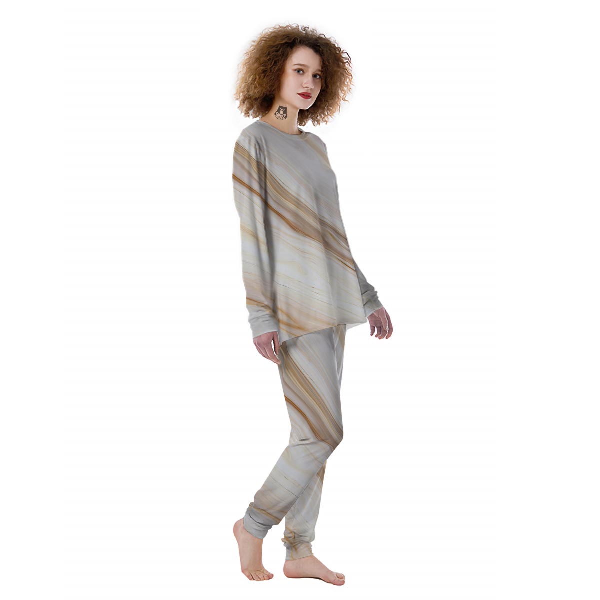 Brown Beige Marble Women's Pajamas-grizzshop