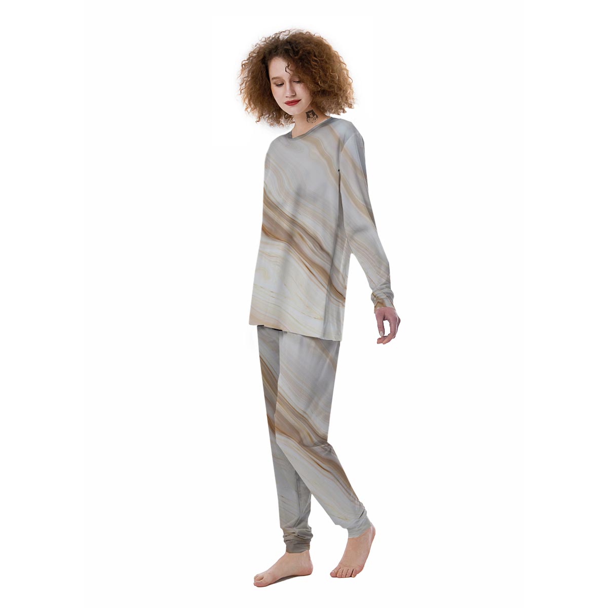 Brown Beige Marble Women's Pajamas-grizzshop