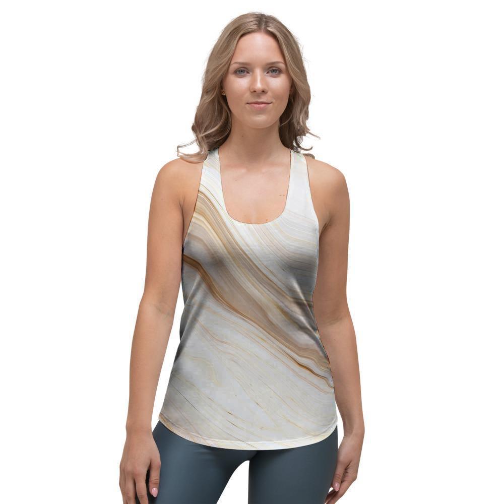 Brown Beige Marble Women's Racerback Tank Top-grizzshop