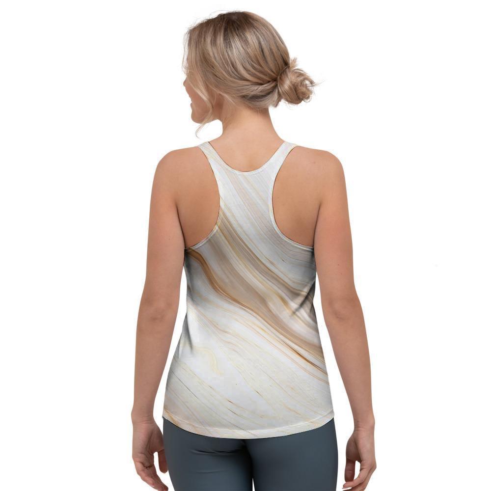 Brown Beige Marble Women's Racerback Tank Top-grizzshop