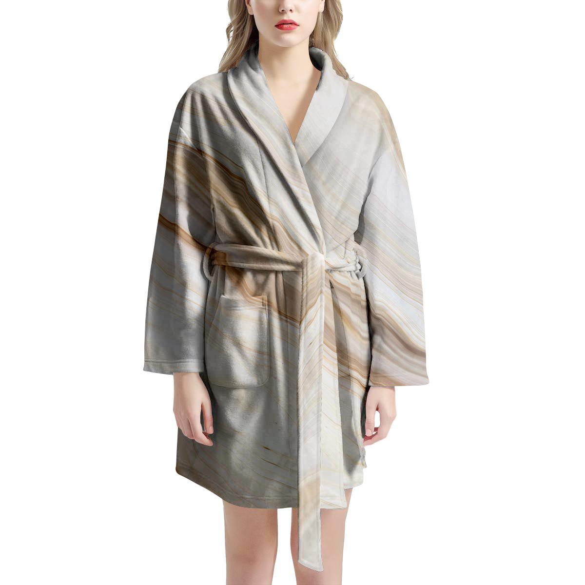 Brown Beige Marble Women's Robe-grizzshop