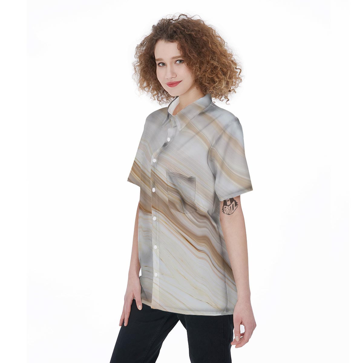 Brown Beige Marble Women's Short Sleeve Shirts-grizzshop