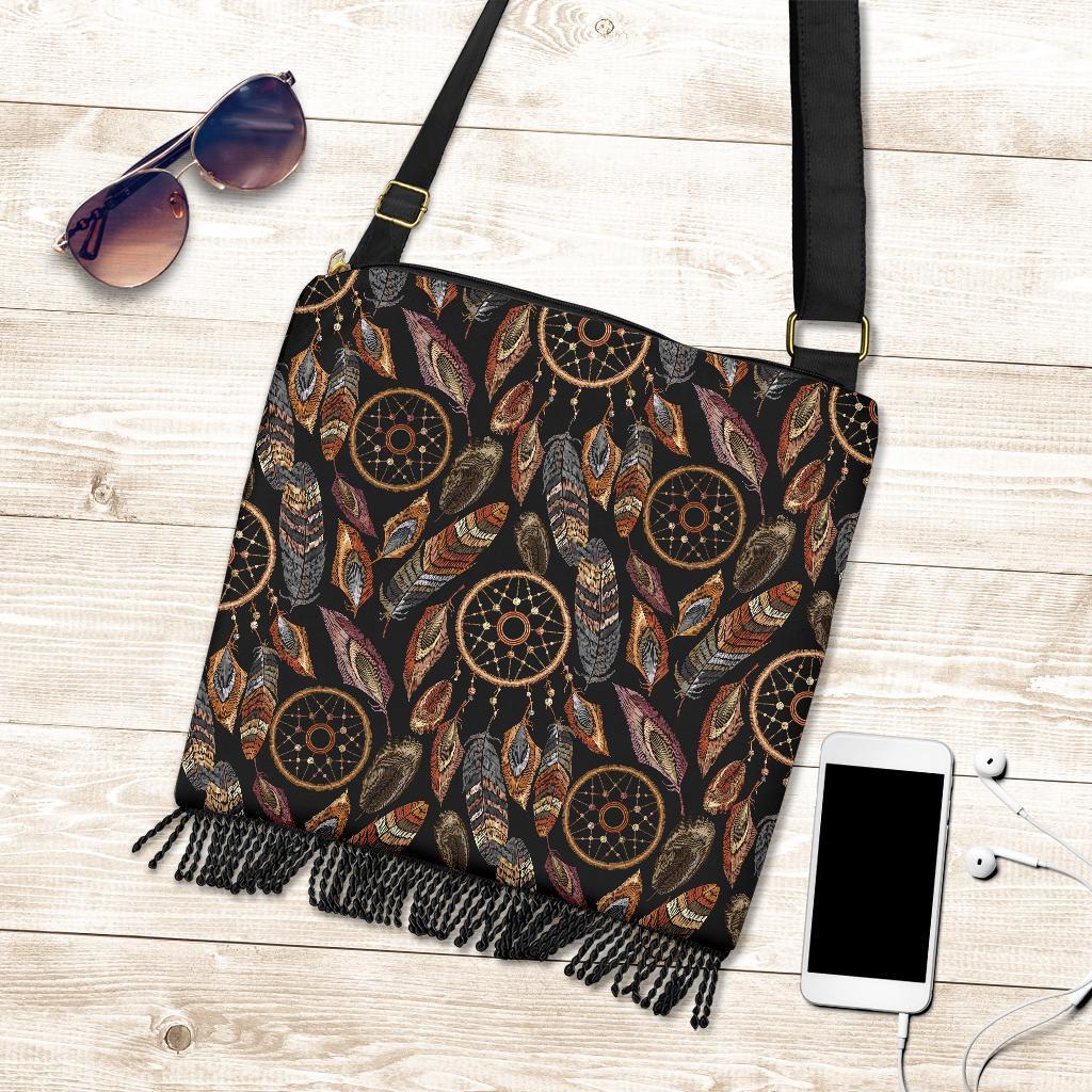 Brown Boho Peacock Dream Catcher Feather Crossbody Bags-grizzshop