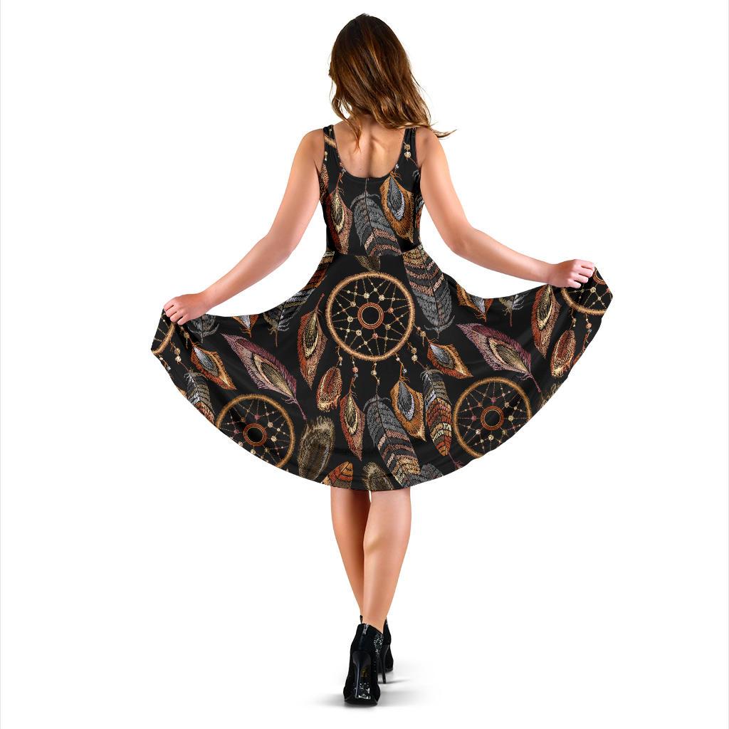 Brown Boho Peacock Dream Catcher Feather Dress-grizzshop