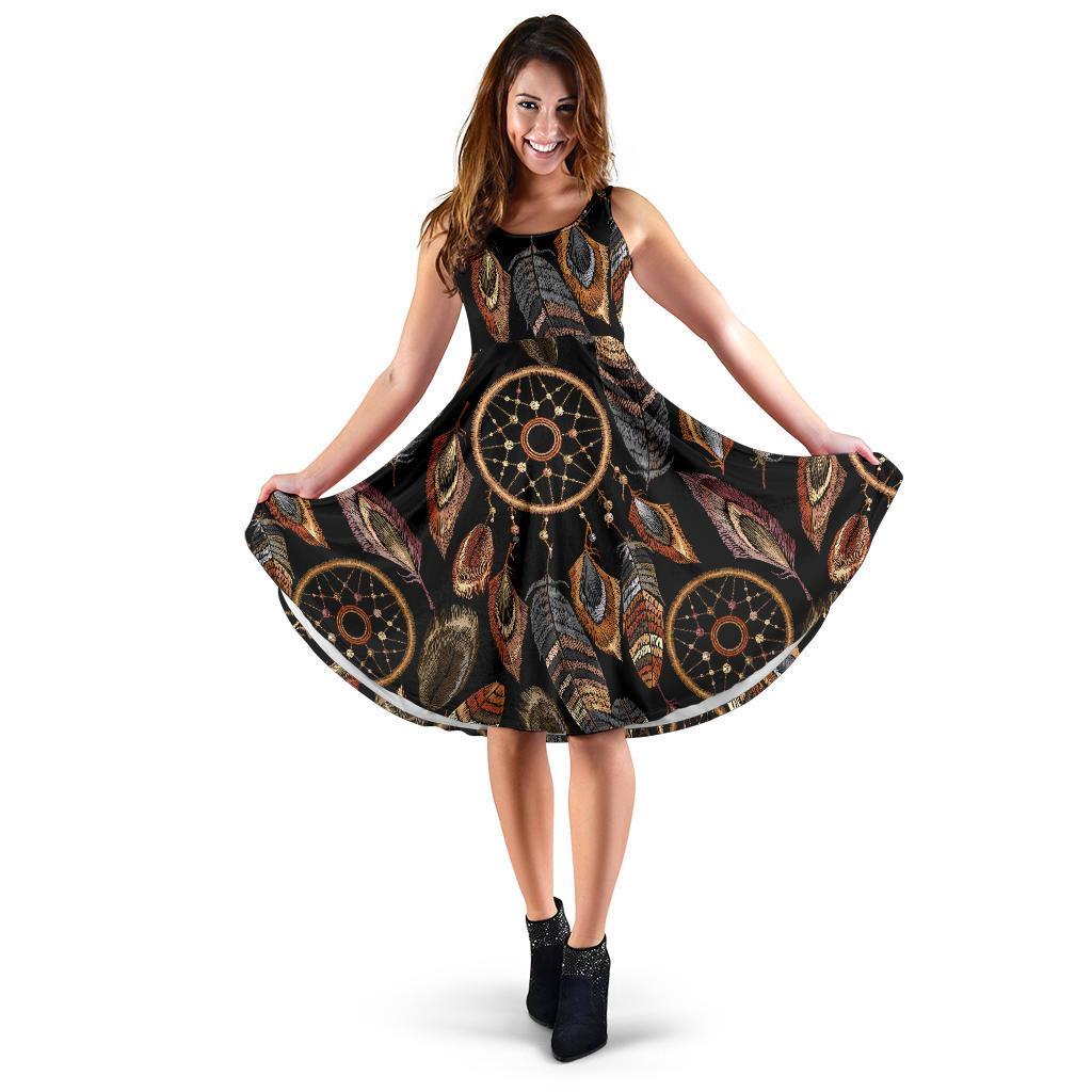 Brown Boho Peacock Dream Catcher Feather Dress-grizzshop