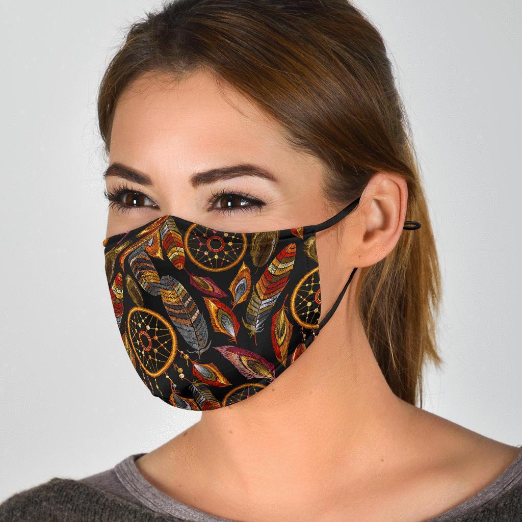 Brown Boho Peacock Dream Catcher Feather Face Mask-grizzshop