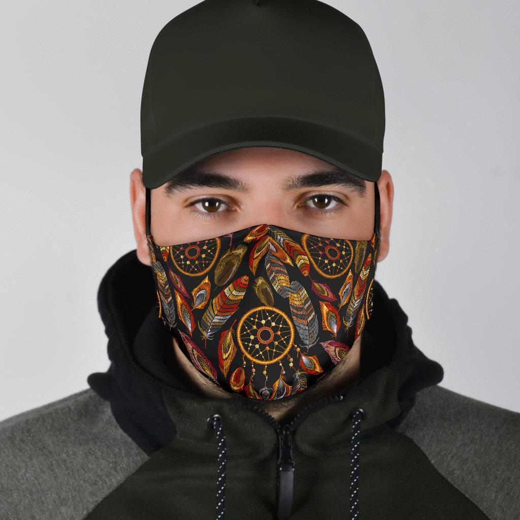 Brown Boho Peacock Dream Catcher Feather Face Mask-grizzshop