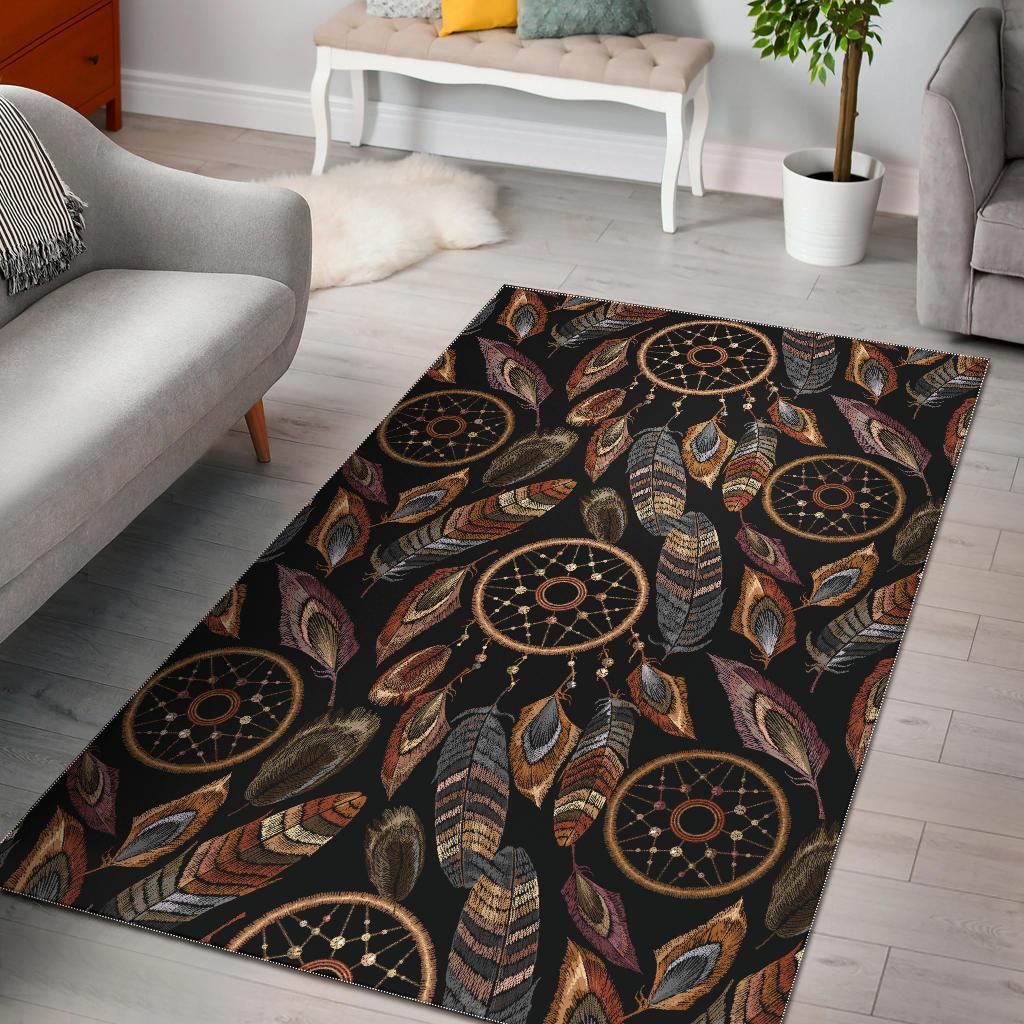 Brown Boho Peacock Dream Catcher Feather Floor Mat-grizzshop