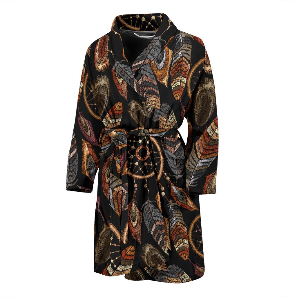 Brown Boho Peacock Dream Catcher Feather Men Long Robe-grizzshop