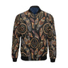 Brown Boho Peacock Dream Catcher Feather Pattern Print Men's Bomber Jacket-grizzshop