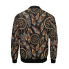 Brown Boho Peacock Dream Catcher Feather Pattern Print Men's Bomber Jacket-grizzshop