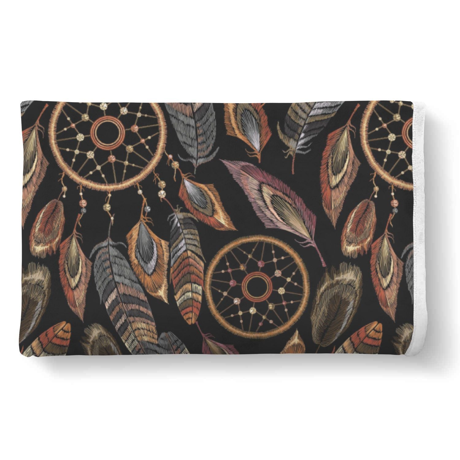 Brown Boho Peacock Dream Catcher Feather Pattern Print Throw Blanket-grizzshop