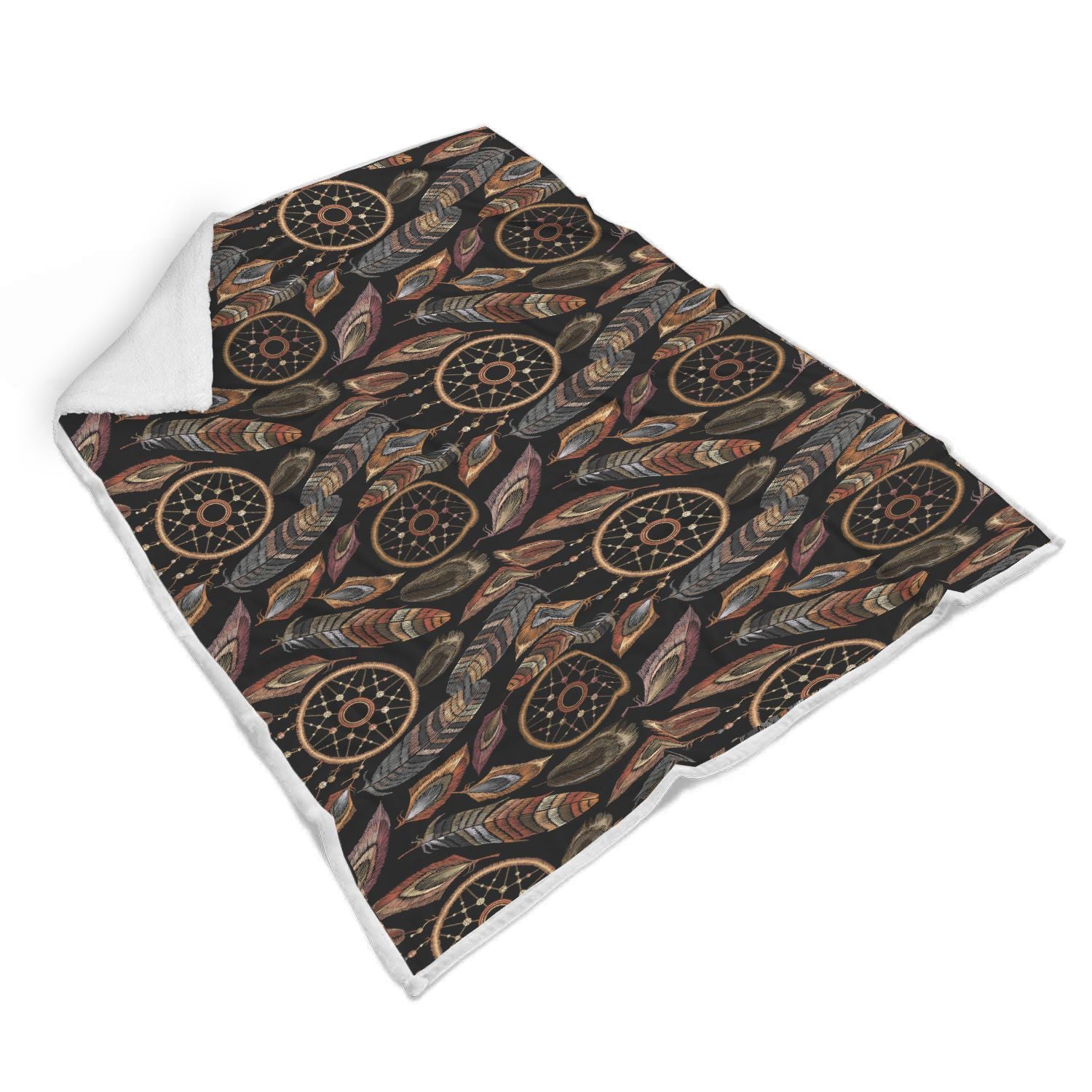 Brown Boho Peacock Dream Catcher Feather Pattern Print Throw Blanket-grizzshop