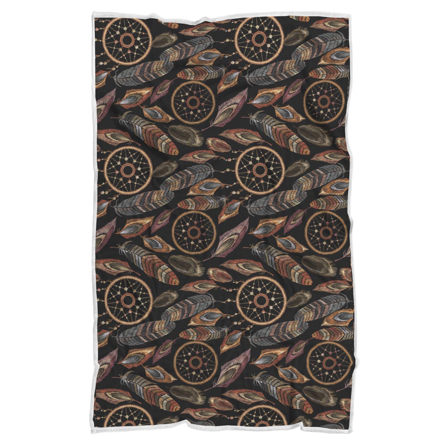 Brown Boho Peacock Dream Catcher Feather Pattern Print Throw Blanket-grizzshop