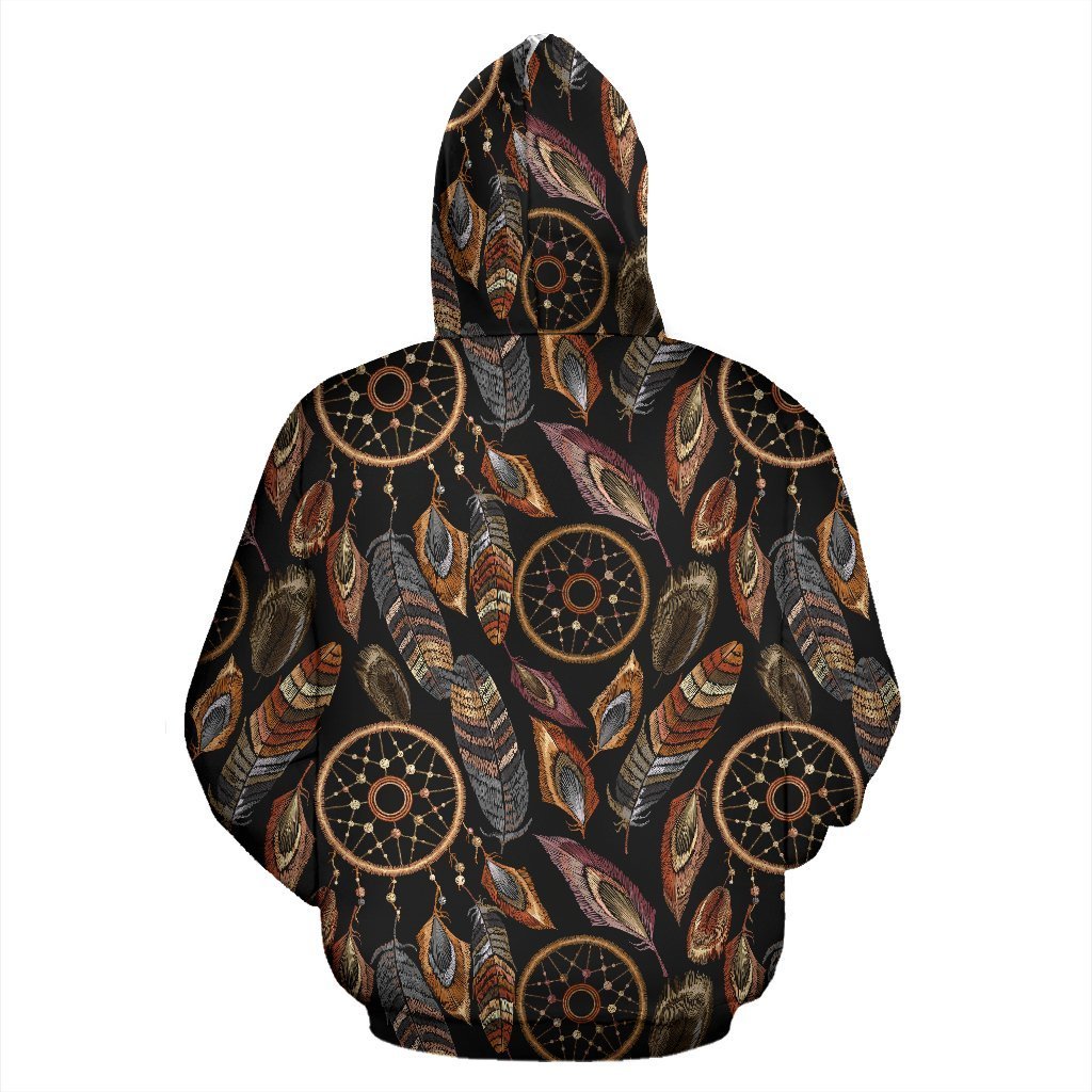 Brown Boho Peacock Dream Catcher Feather Pattern Print Women Men Pullover Hoodie-grizzshop