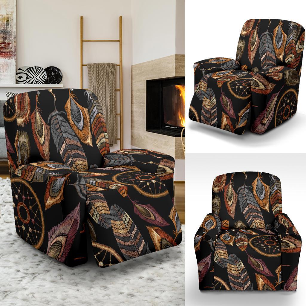 Brown Boho Peacock Dream Catcher Feather Recliner Cover-grizzshop