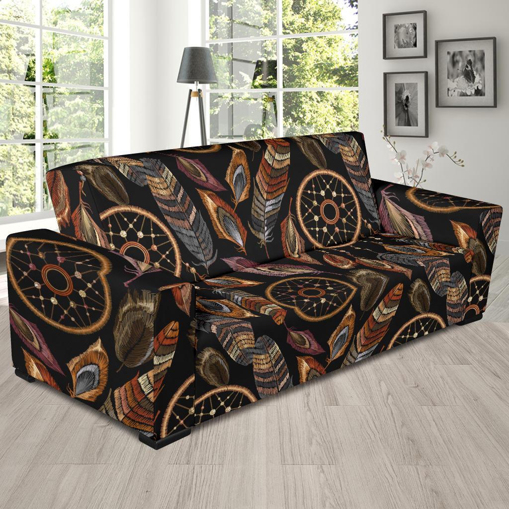 Brown Boho Peacock Dream Catcher Feather Sofa Covers-grizzshop