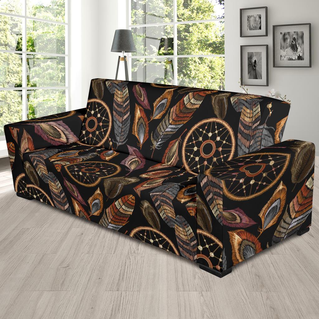 Brown Boho Peacock Dream Catcher Feather Sofa Covers-grizzshop