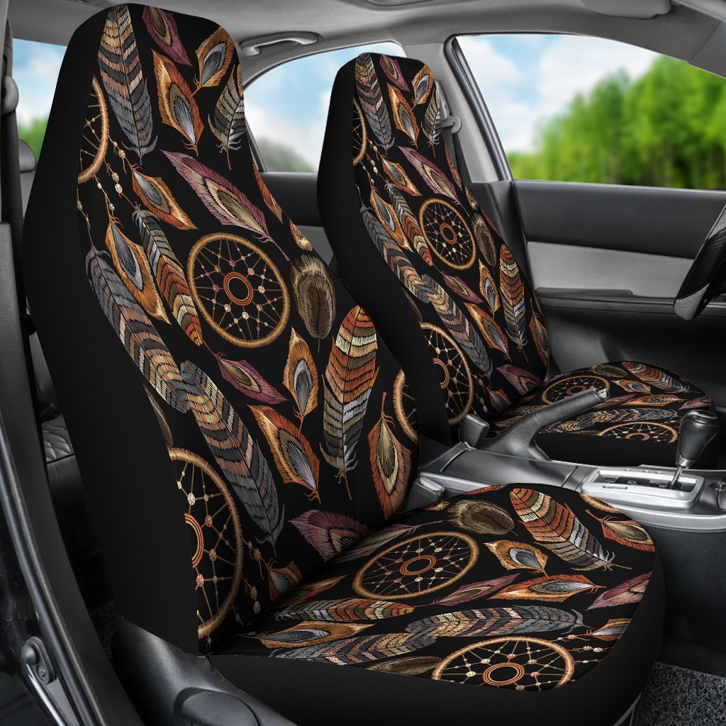 Brown Boho Peacock Dream Catcher Feather Universal Fit Car Seat Cover-grizzshop