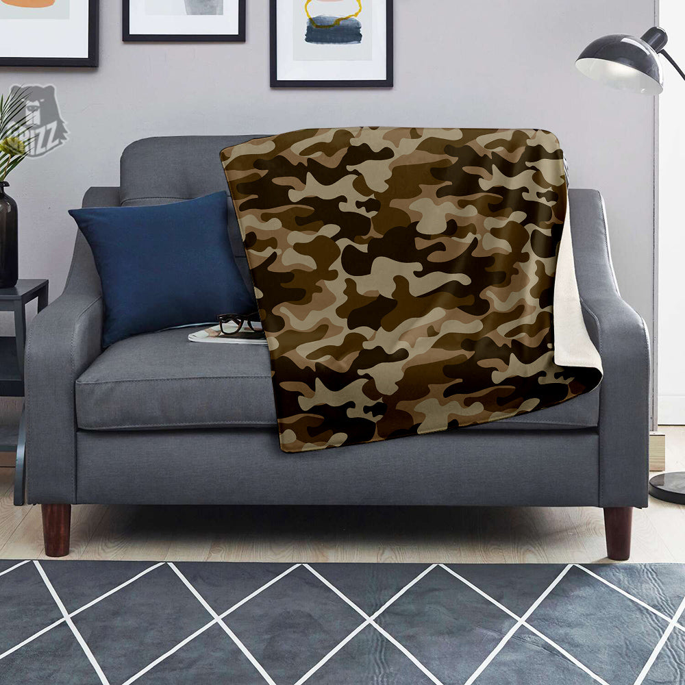 Brown Camo And Camouflage Print Blanket-grizzshop