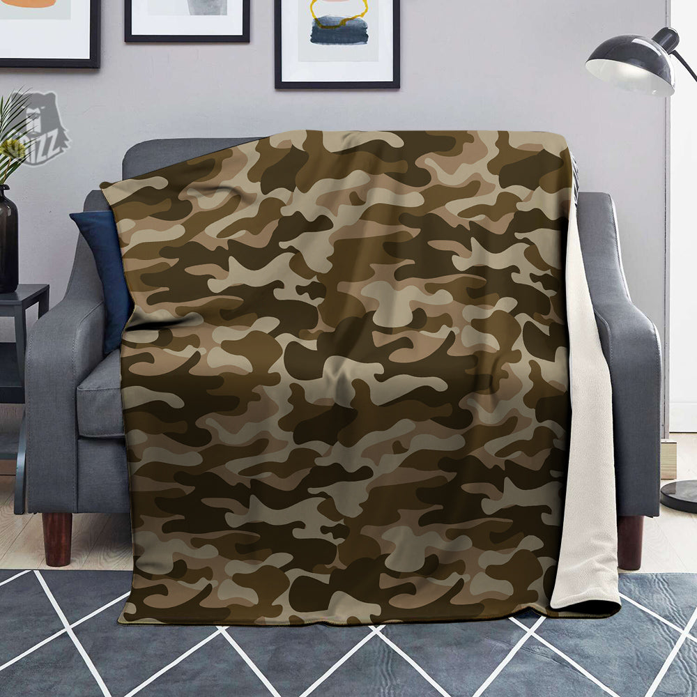 Brown Camo And Camouflage Print Blanket-grizzshop