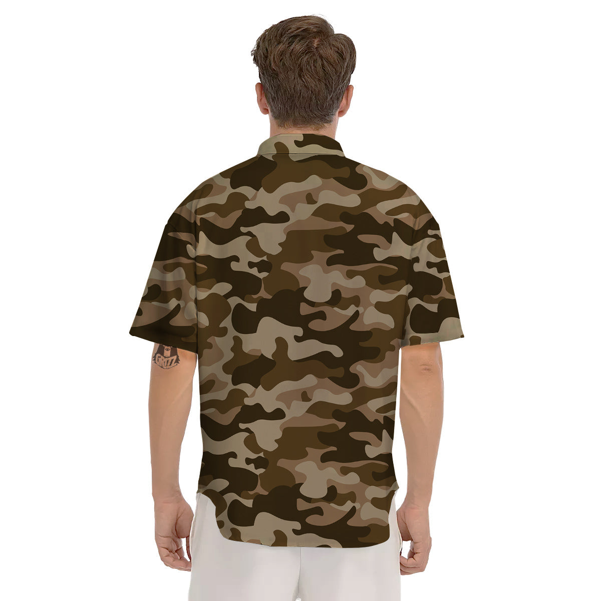 Brown Camo And Camouflage Print Men's Short Sleeve Shirts-grizzshop