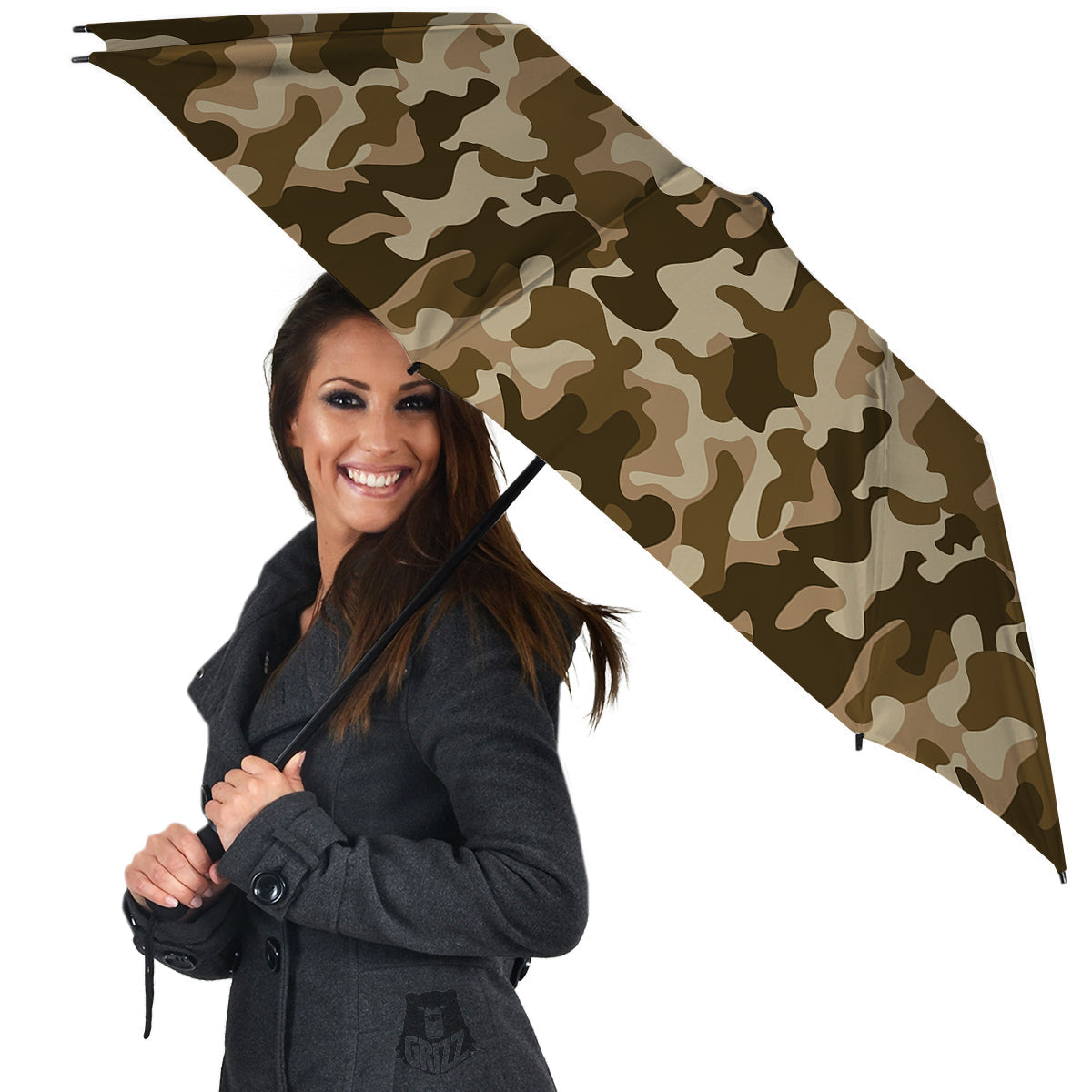 Brown Camo And Camouflage Print Umbrella-grizzshop