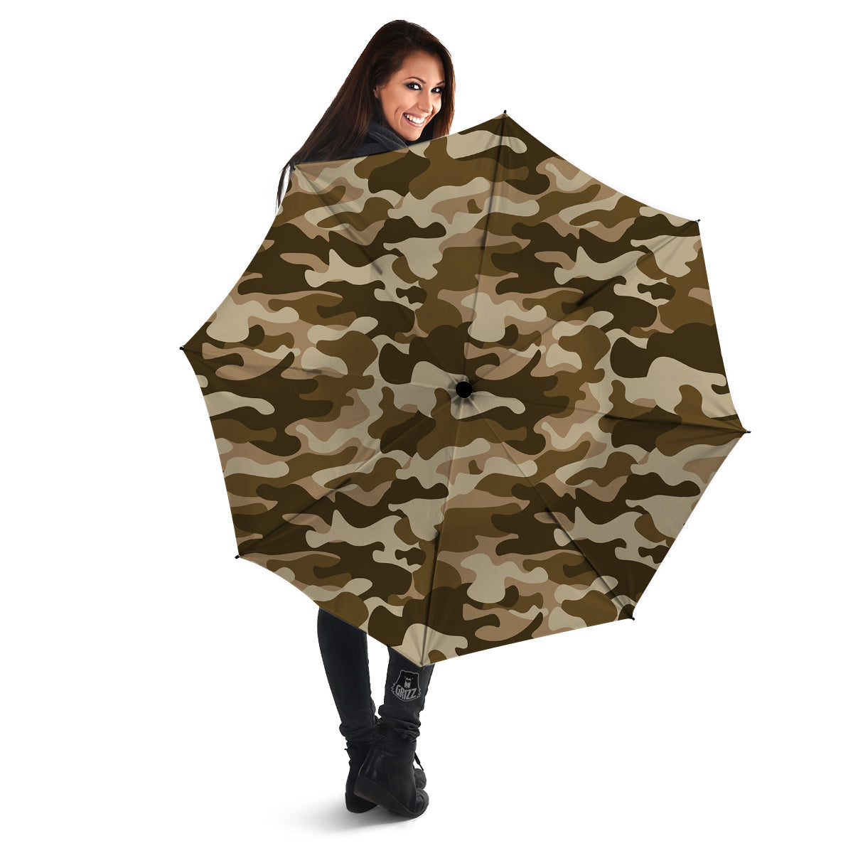 Brown Camo And Camouflage Print Umbrella-grizzshop