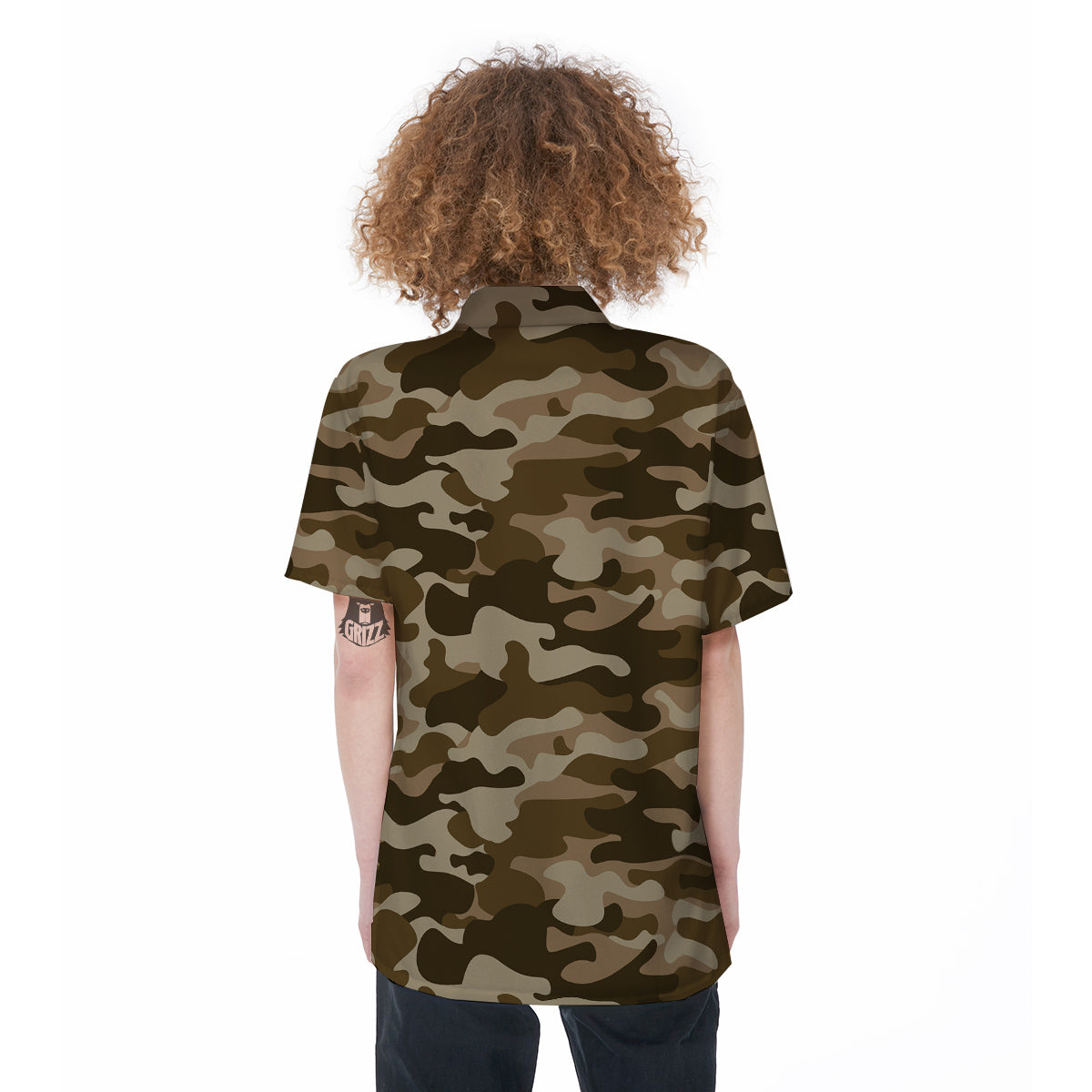 Brown Camo And Camouflage Print Women's Short Sleeve Shirts-grizzshop