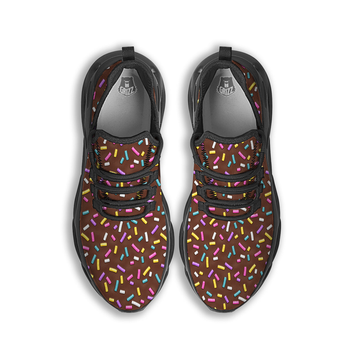 Brown Candy Sprinkles Sweet Print Pattern Black Running Shoes-grizzshop
