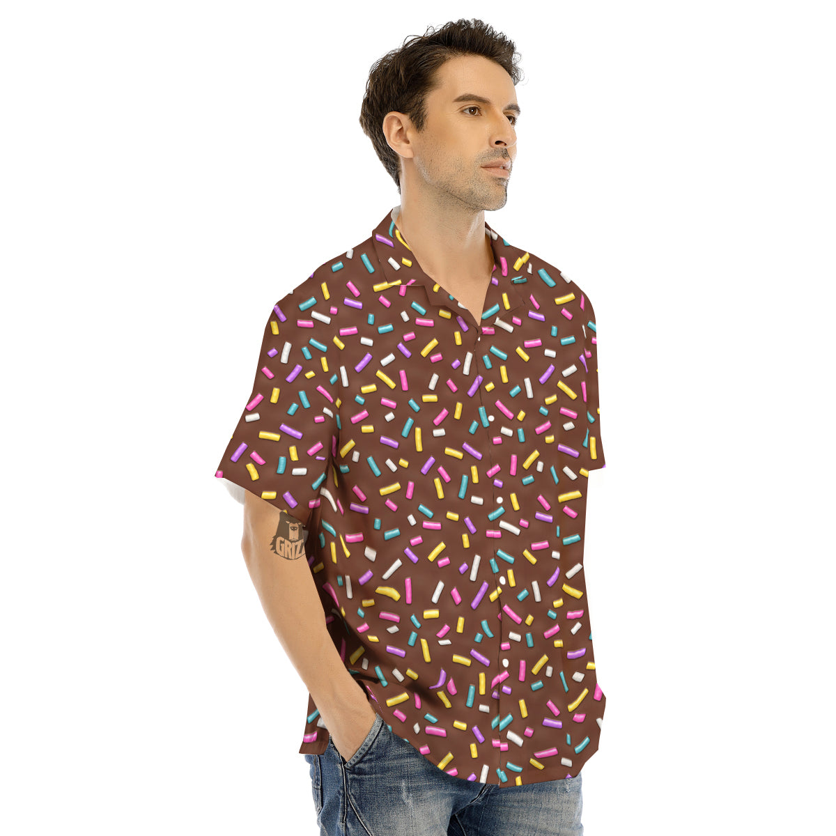 Brown Candy Sprinkles Sweet Print Pattern Men's Hawaiian Shirt-grizzshop