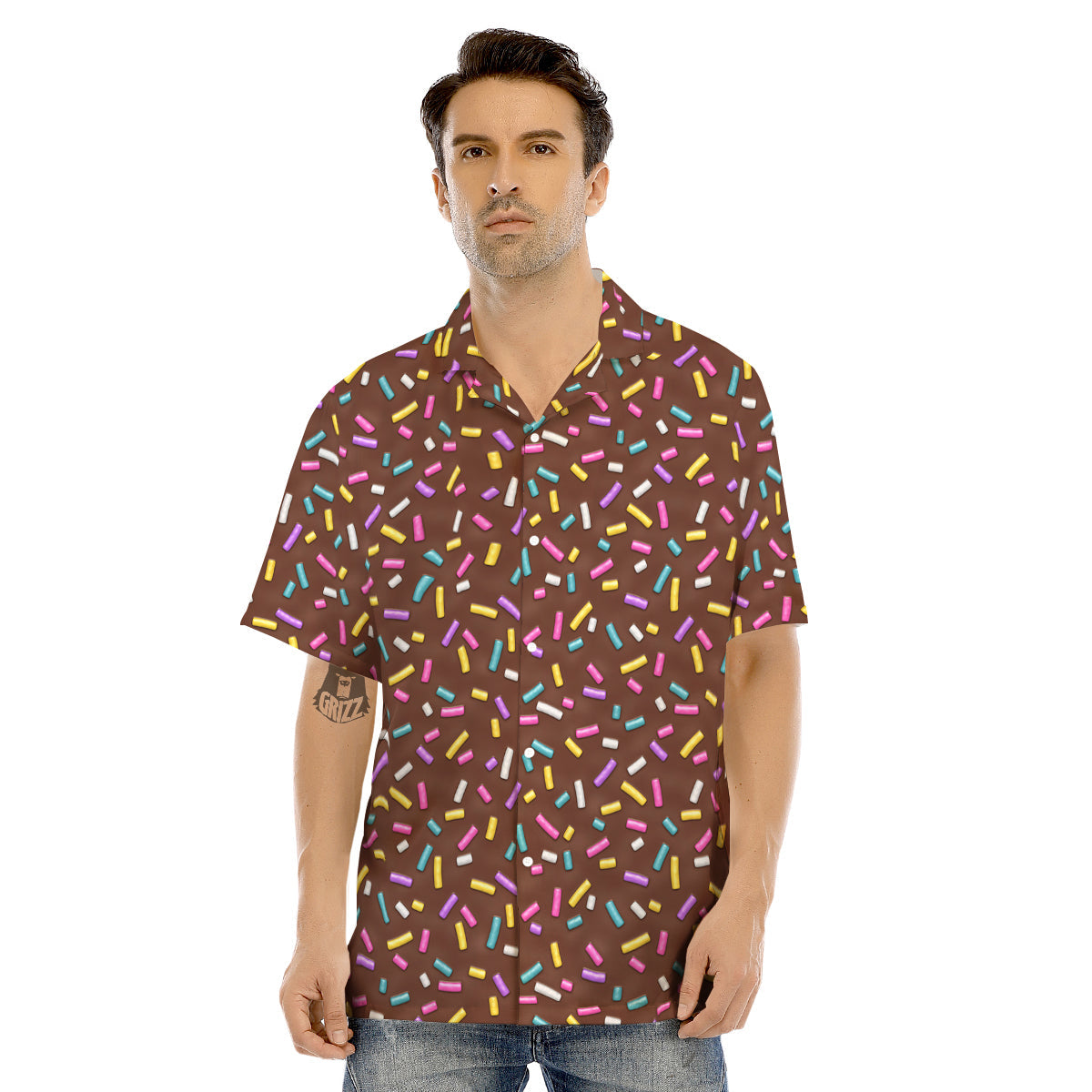 Brown Candy Sprinkles Sweet Print Pattern Men's Hawaiian Shirt-grizzshop