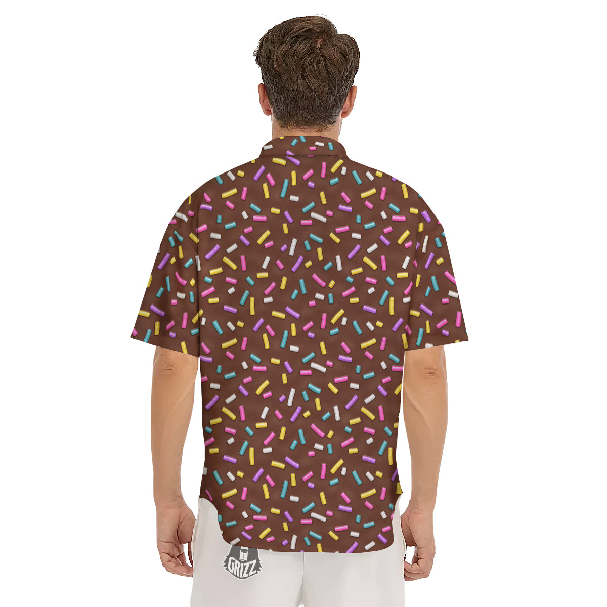 Brown Candy Sprinkles Sweet Print Pattern Men's Short Sleeve Shirts-grizzshop