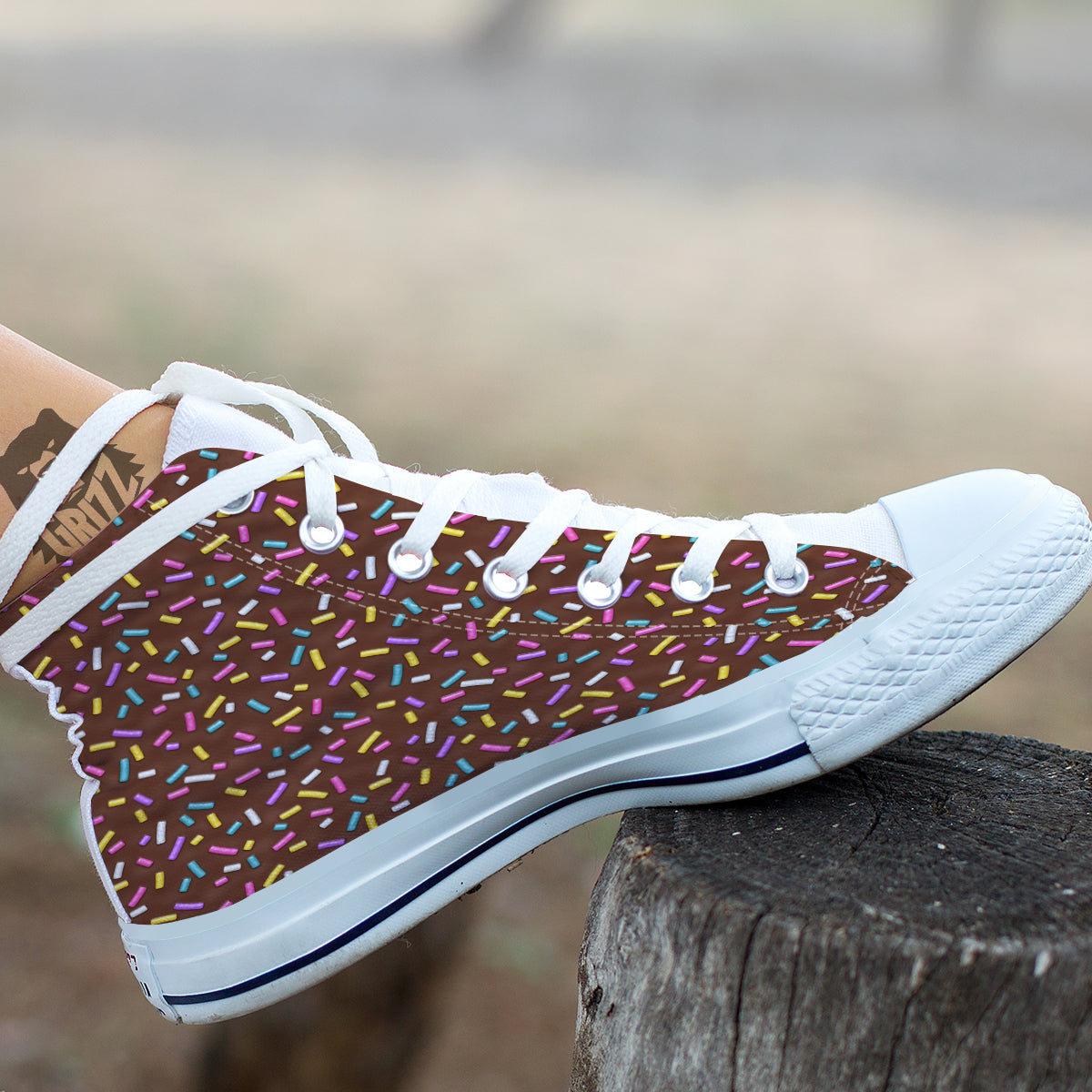 Brown Candy Sprinkles Sweet Print Pattern White High Top Shoes-grizzshop
