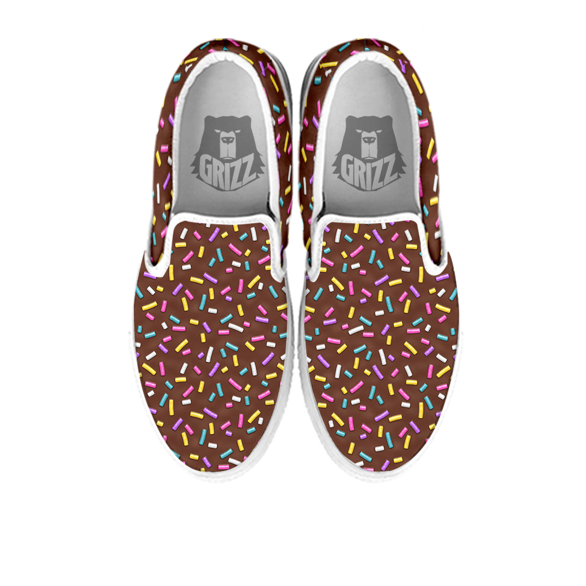 Brown Candy Sprinkles Sweet Print Pattern White Slip On Shoes-grizzshop