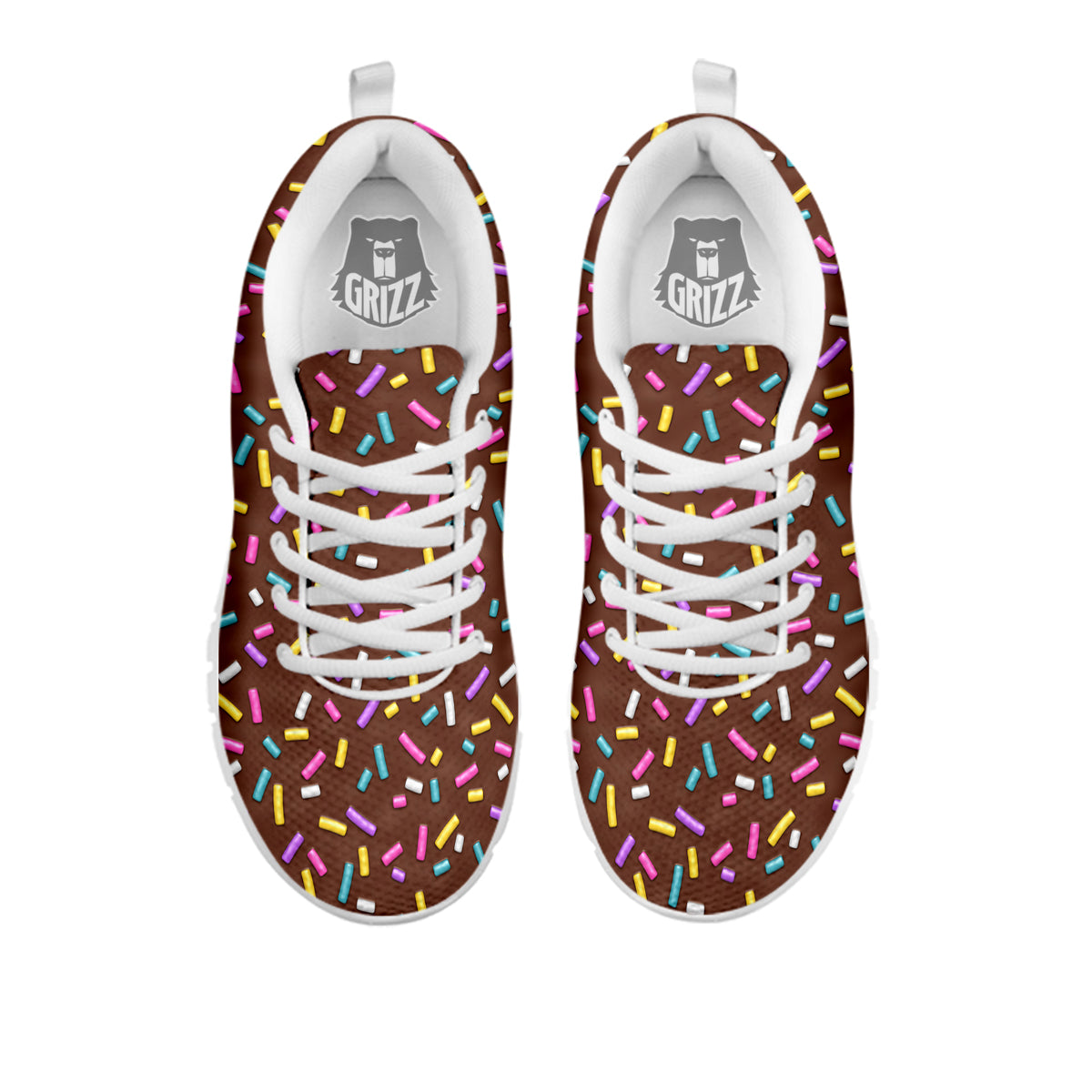 Brown Candy Sprinkles Sweet Print Pattern White Sneaker-grizzshop