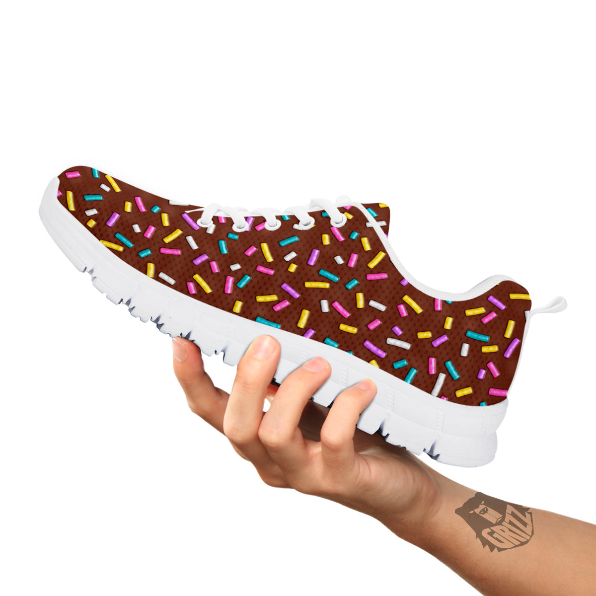 Brown Candy Sprinkles Sweet Print Pattern White Sneaker-grizzshop