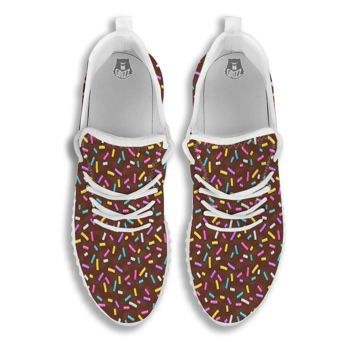 Brown Candy Sprinkles Sweet Print Pattern White Walking Shoes-grizzshop