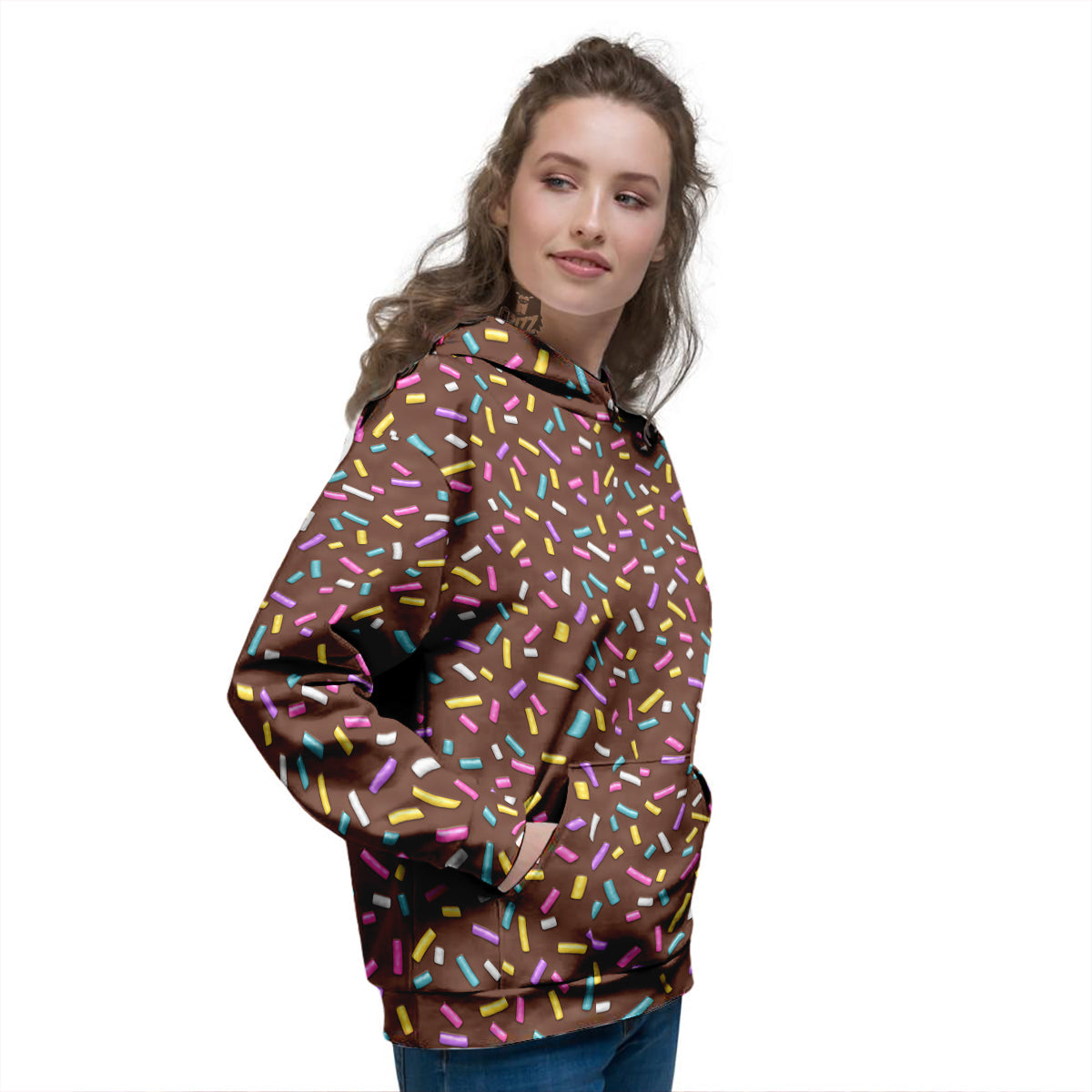 Brown Candy Sprinkles Sweet Print Pattern Women's Hoodie-grizzshop