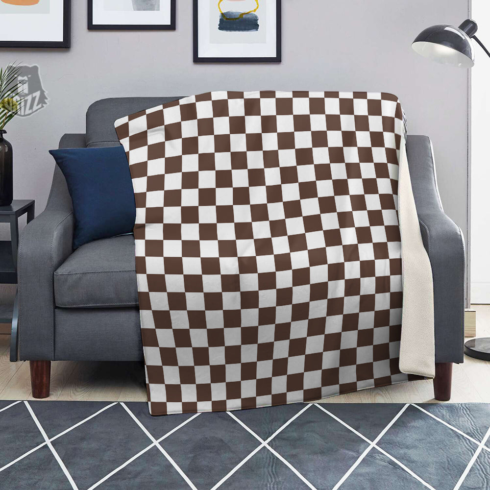 Brown Checkered Flag Print Blanket-grizzshop