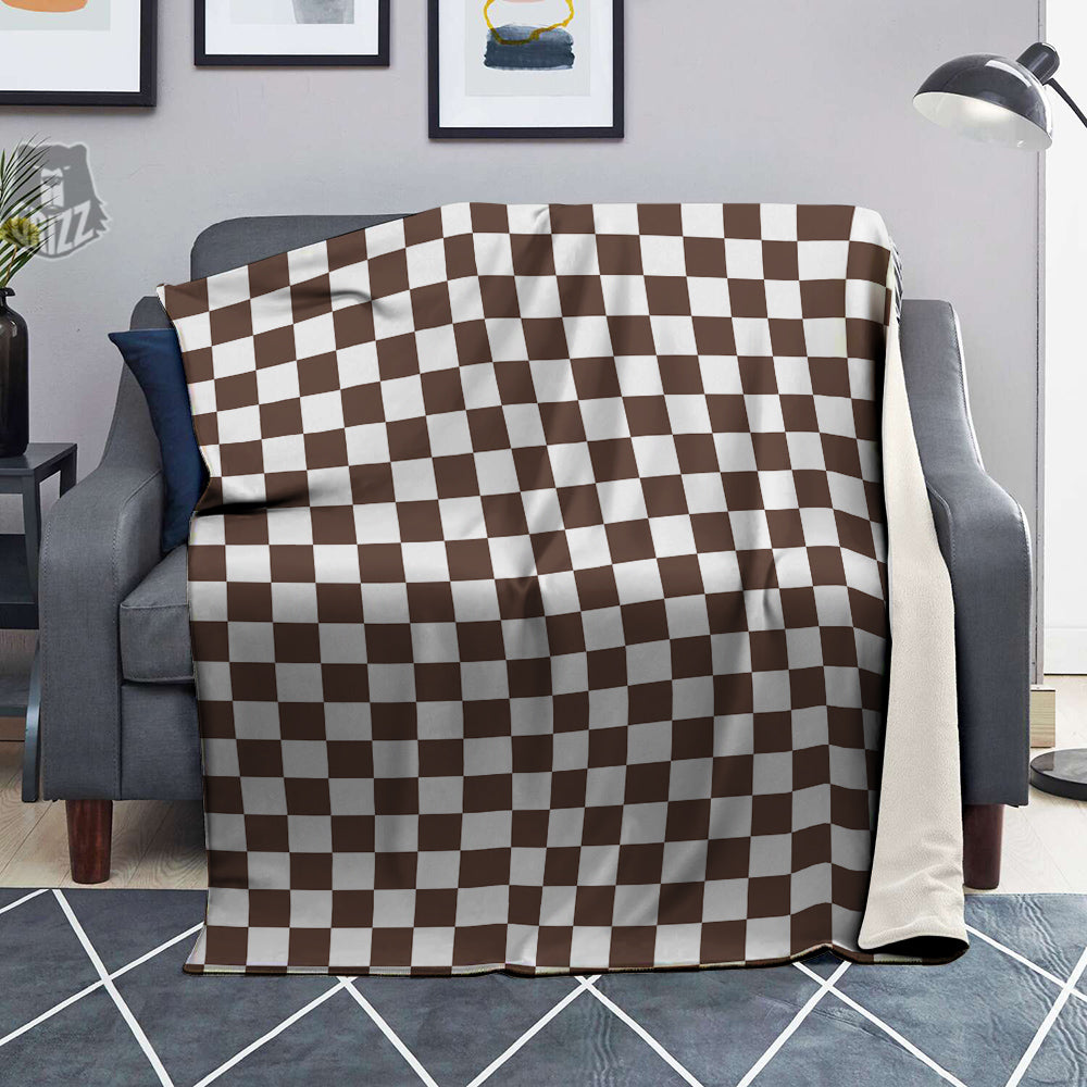 Brown Checkered Flag Print Blanket-grizzshop