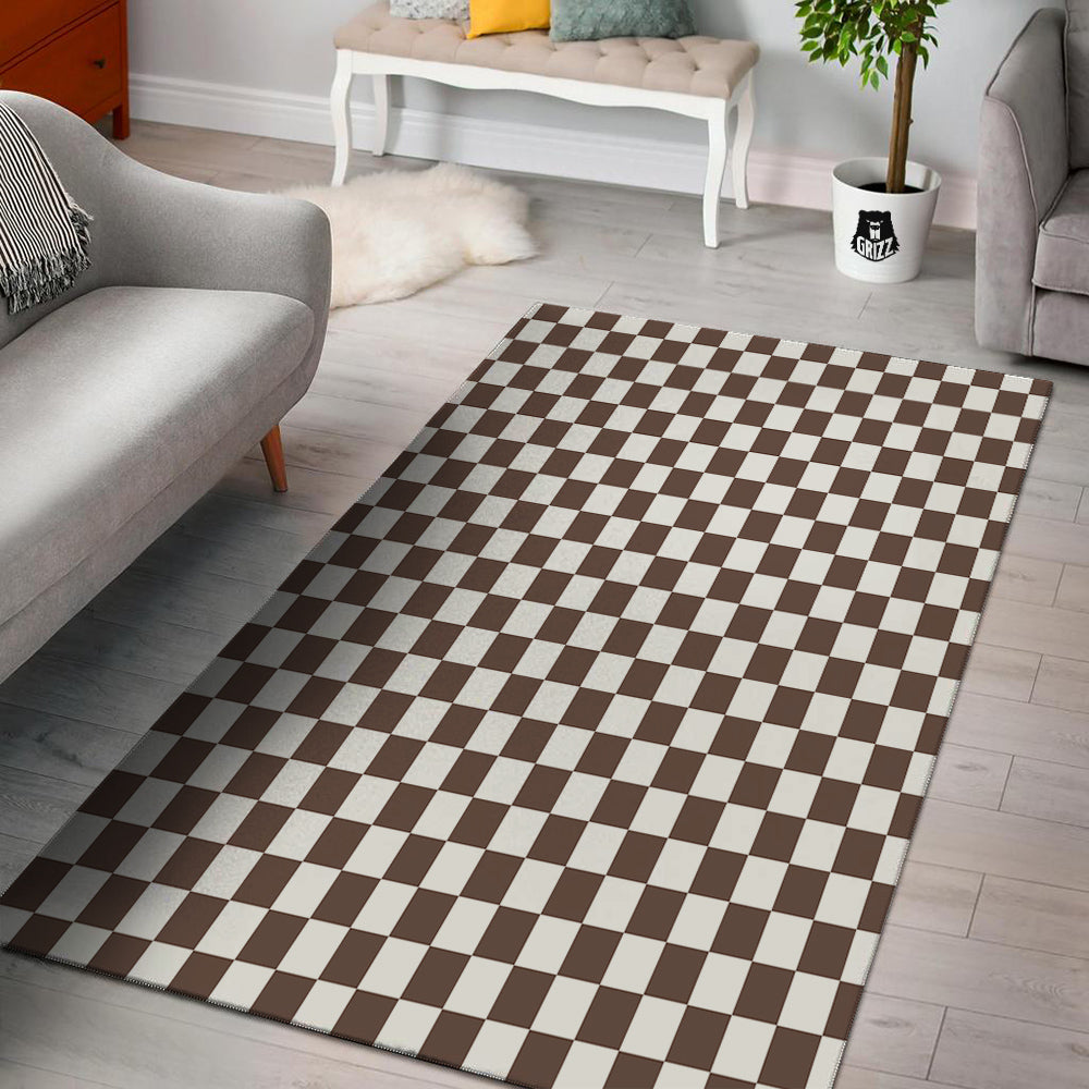 Brown Checkered Flag Print Floor Mat-grizzshop