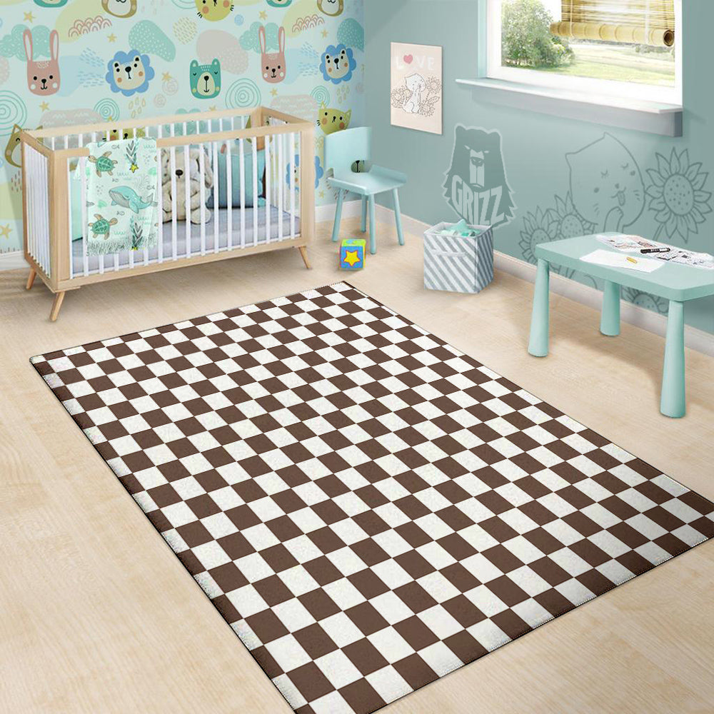 Brown Checkered Flag Print Floor Mat-grizzshop