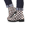 Brown Checkered Flag Print Leather Boots-grizzshop