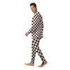 Brown Checkered Flag Print Men's Pajamas-grizzshop