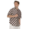 Brown Checkered Flag Print Men's Short Sleeve Shirts-grizzshop