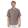 Brown Checkered Flag Print Men's Short Sleeve Shirts-grizzshop