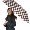 Brown Checkered Flag Print Umbrella-grizzshop